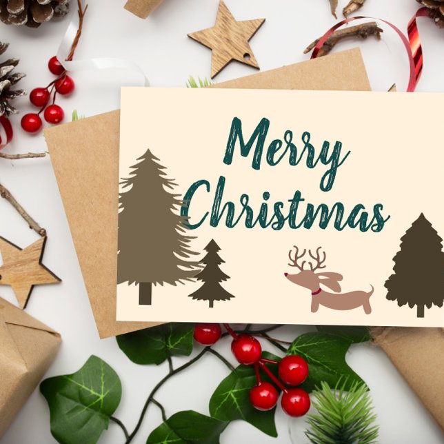 Cartes de Noël de Dachshund Wiener Dog (Wiener dog Rustic Merry Christmas Card)