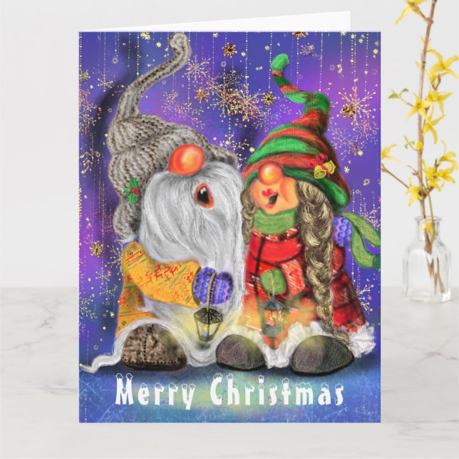 Cartes de Noël de Gnomes Heureux (Fleur jaune)