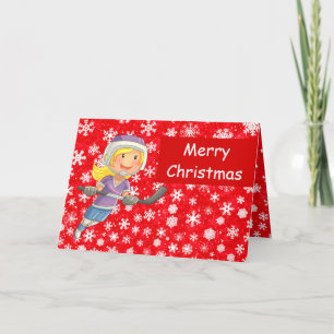 Cartes de Noël de hockey - Fille enfant joueuse da