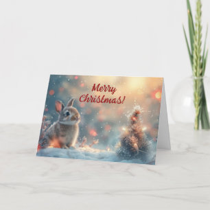 Cartes de Noël de lapin mignon dans la neige
