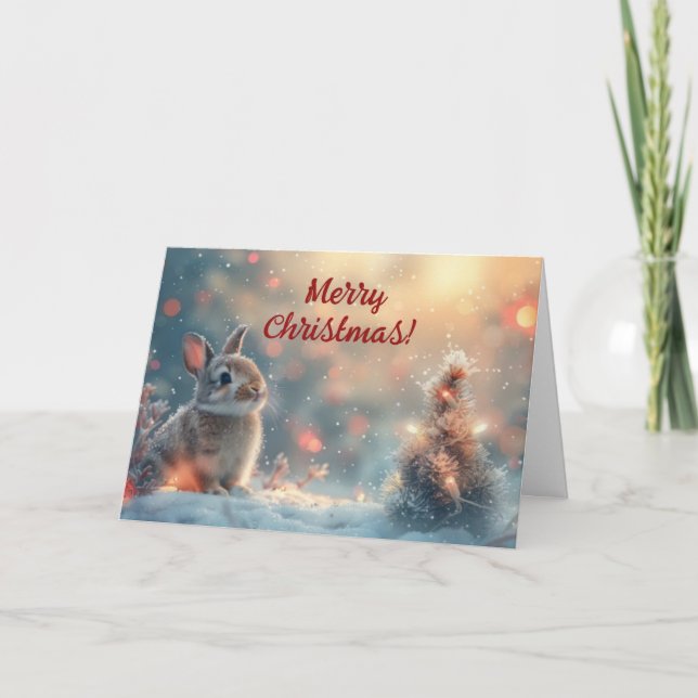 Cartes de Noël de lapin mignon dans la neige (Devant)