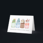 Cartes de Noël de milkshakes festifs de vacances s<br><div class="desc">Illustrations inspirées de l'aquarelle de quatre milkshakes fous extrêmes.  Sapin de Noël vert surmonté d'une étoile et de paillettes,  thème flocon de neige bleu,  chocolat surmonté d'un biscuit de Noël et d'un bonhomme de neige et thème de canne à bonbon à la menthe poivrée.</div>