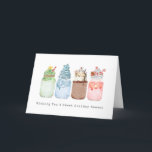 Cartes de Noël de milkshakes festifs de vacances s<br><div class="desc">Illustrations inspirées de l'aquarelle de quatre milkshakes fous extrêmes.  Sapin de Noël vert surmonté d'une étoile et de paillettes,  thème flocon de neige bleu,  chocolat surmonté d'un biscuit de Noël et d'un bonhomme de neige et thème de canne à bonbon à la menthe poivrée.</div>