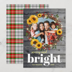 Cartes de Noël de tournesol en bois rustique