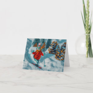 cartes de Noël drôles de rennes en ski