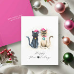 Cartes de Noël en Chat d'aquarelle<br><div class="desc">Diffusez la joie des fêtes avec ces cartes de Noël avec des chats, avec une aquarelle festive et amusante de deux félins adorables - Samantha le chat noir et Maxwell le chat siamois - décorés de chapeaux de Père Noël et de baubles de fêtes. Ces charmantes cartes de Noël de...</div>