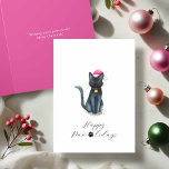 Cartes de Noël en Chat Noir<br><div class="desc">Célébrez les fêtes avec ces jolies cartes de Noël avec Samantha, un chat noir festif illustré dans un charmant style aquarelle. Portant un chapeau de Père Noël et une baule de vacances sur son collier, ce chaton apporte un mélange parfait de sucré et de plaisir à vos Bonnes Fêtes. Le...</div>