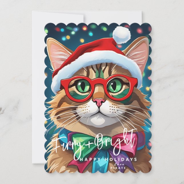 Cartes de Noël, Fer et Chat aux couleurs vives (Devant)