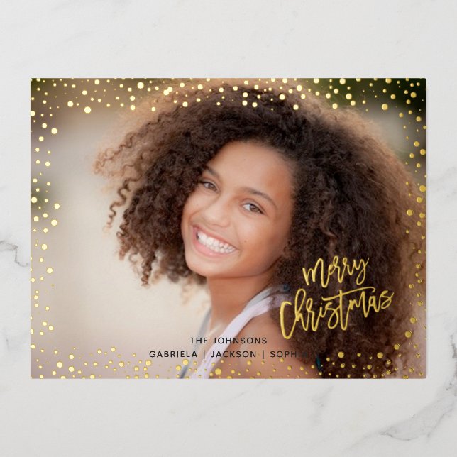 Cartes de Noël festives avec points dorés en vérit (Recto)