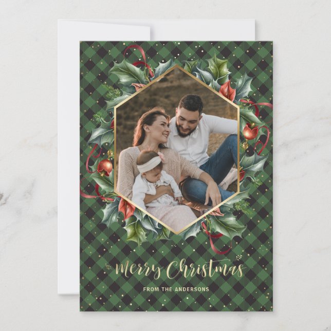 Cartes de Noël Gold Green Buffalo Plaid (Devant)