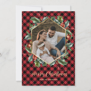 Cartes de Noël Gold Red Buffalo Plaid