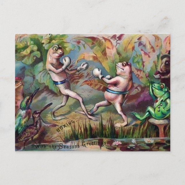 Cartes de Noël Grenouilles Boxeuses Victoriennes (Devant)