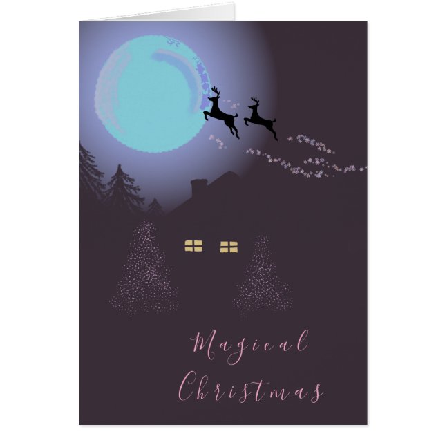 Cartes de Noël magiques de nuit de Noël joyeuses f (Devant)