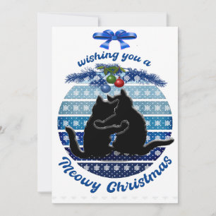 Cartes de Noël Meowy Bleu Blanc Plat Carte de Fête