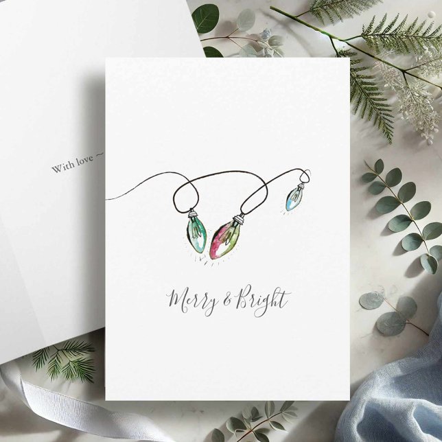 Cartes de Noël minimalistes modernes (Watercolor Christmas cards Merry and Bright holiday lights. )