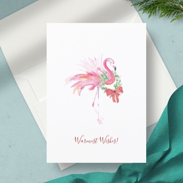 Cartes de Noël non Photo Florida Beach (Christmas card Florida beach pink flamingo watercolor art by Victoria Grigaliunas)