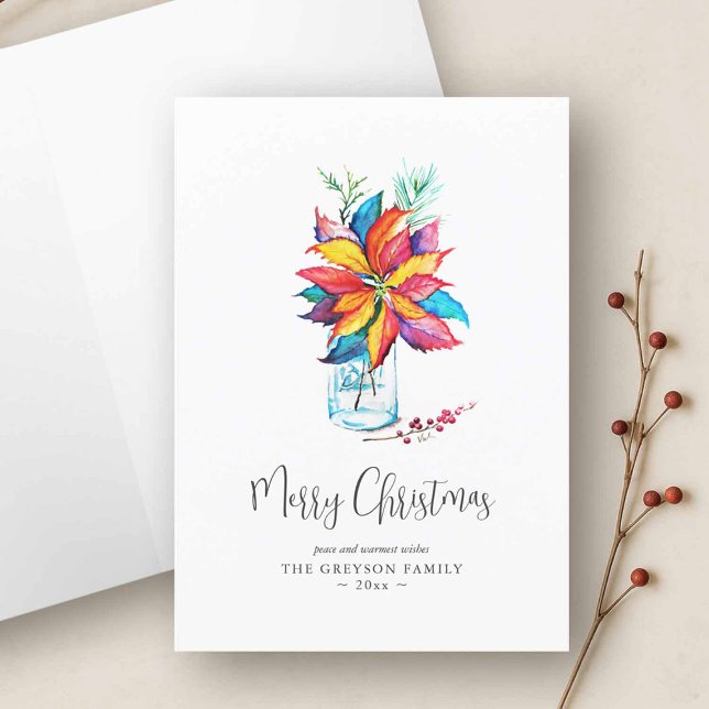 Cartes de Noël personnalisables | Faites-En Un Bel (Custom Christmas cards blank inside with a watercolor poinsettia art by Victoria of Do Tell A Belle)