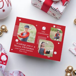 Cartes de Noël personnalisées de baseball avec 3 p