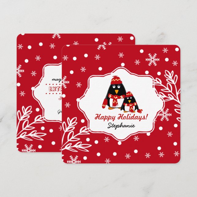 Cartes de Noël personnalisées pour petits pingouin (Devant / Derrière)