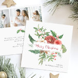 Cartes de Noël Photo Botanique<br><div class="desc">Cartes de Noël Photo Botanique. Capturez l'essence de la saison avec cette carte carré de la collection Red Holiday Watercolor Botanical Christmas Cards. L'avant est ornée d'un élégant script "Joyeux Noël", encadré de fleurs rouges vives et de verdure sur un arrière - plan blanc immaculé, offrant un accueil classique et...</div>