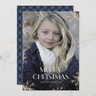 Cartes de Noël Plaid Photo Buffalo Bleu Étincelant