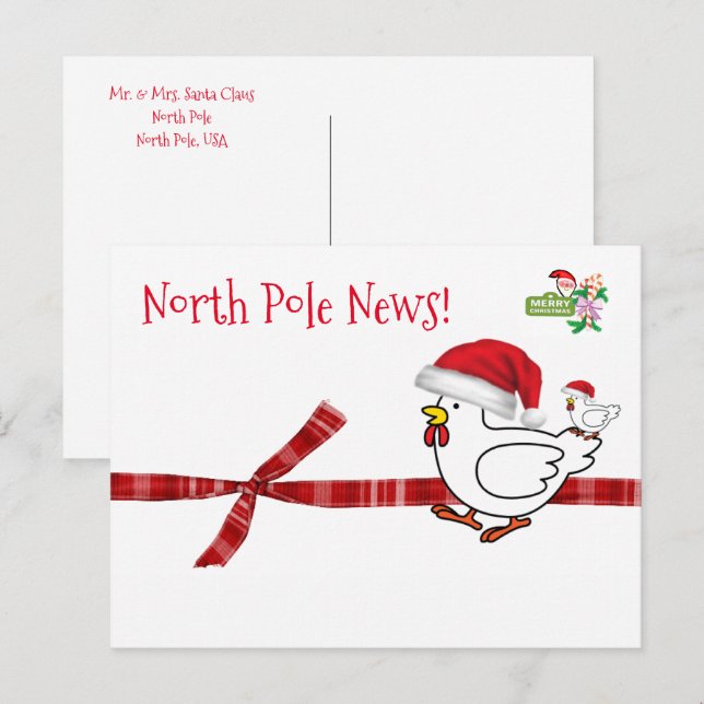 Cartes de Noël Pôle Nord Poulet (Devant / Derrière)