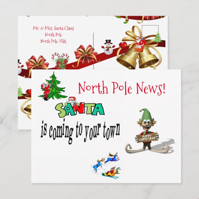 Cartes de Noël Pôle Nord Santa Elfe (Devant / Derrière)