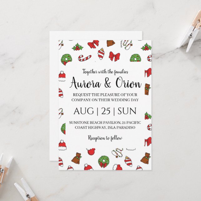 cartes de Noël pour mariage avec une typographie é (Devant/Arrière en situation)