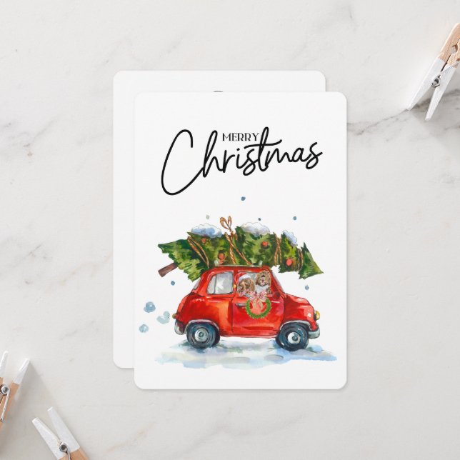 Cartes de Noël-Pups avec arbre (Devant/Arrière en situation)