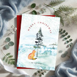 Cartes de Noël Renard aquarelle mignonnes<br><div class="desc">Envoyez vos vœux de vacances chaleureux avec ces cartes de Noël au renard, mettant en vedette un renard des bois mignon et un pin illustrés dans un style peint à la main original. Ces cartes de Noël aquarellées capturent la magie de la saison avec un fond enneigé doux en bleu...</div>
