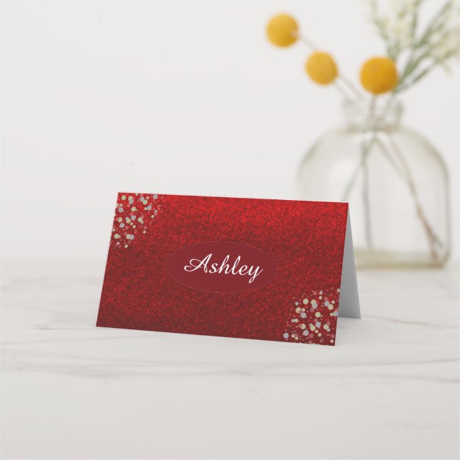Cartes de Noël rouges à paillettes fausses pliées (Devant)