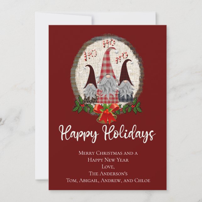 Cartes de Noël rustiques avec des gnomes rouges po (Devant)