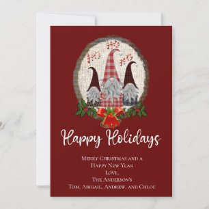 Cartes de Noël rustiques avec des gnomes rouges po