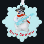 Cartes de Noël Snowmans avec guitare<br><div class="desc">Cartes d'ornement de Noël avec Snowmans avec guitare Joyeux dessin de fête de Noël - Choisissez / Ajoutez votre texte unique / Nom / Couleur - Faites votre cadeau spécial - Redimensionnez et déplacez ou retirez et ajoutez des éléments / texte avec outil de personnalisation ! Dessin et design par...</div>