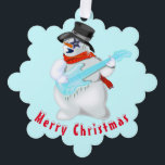 Cartes de Noël Snowmans avec guitare<br><div class="desc">Cartes d'ornement de Noël avec Snowmans avec guitare Joyeux dessin de fête de Noël - Choisissez / Ajoutez votre texte unique / Nom / Couleur - Faites votre cadeau spécial - Redimensionnez et déplacez ou retirez et ajoutez des éléments / texte avec outil de personnalisation ! Dessin et design par...</div>