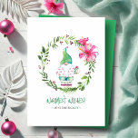 Cartes de Noël Tropical Beach Aquarelle<br><div class="desc">Ces jolies cartes de Noël de plage sont ornées d'un elfe de Noël à l'aquarelle peinte à la main, vêtu d'une chemise flamingo rose et d'un long casquette, entouré d'une couronne de verdure à la ferme et de baies rouges sur un arrière - plan blanc immaculé. Les mots "Voeux les...</div>