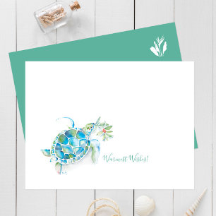Cartes de Noël tropicales Aquarelle Tortue de mer