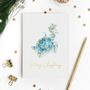 Cartes de Noël uniques à thème plage Tortue de mer