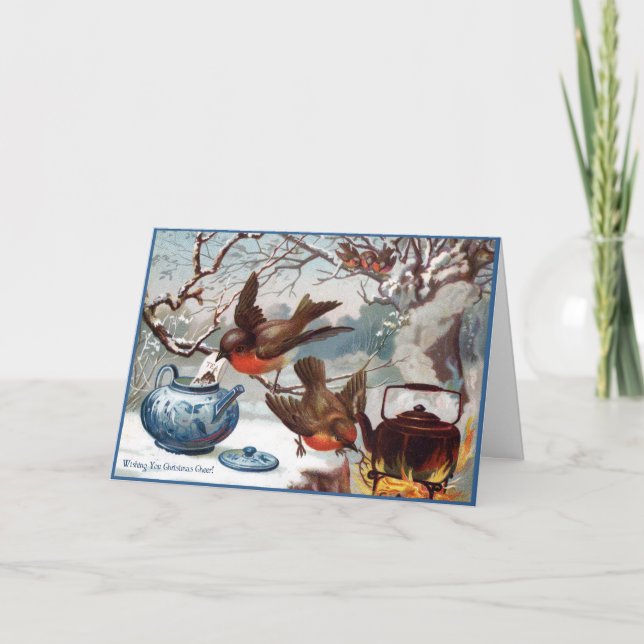 Cartes de Noël Victoriennes Oiseaux & Thé de Fêtes (Devant)