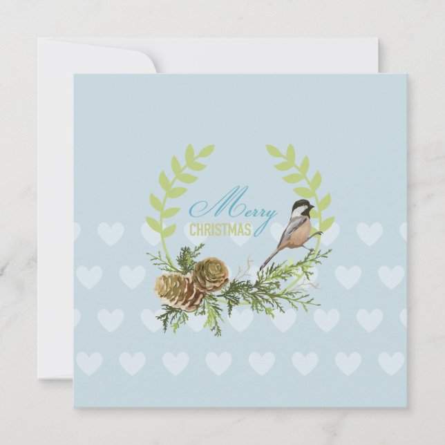 Cartes de Noël vintage pins cônes coeurs d'oiseaux (Devant)