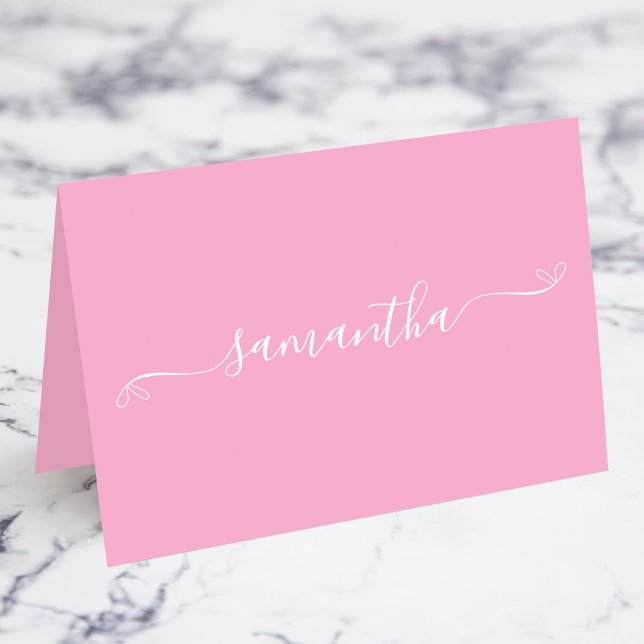 Cartes de nom à signature avec nœud rose et blanc (Pink and White Bow Signature Name Place Cards)