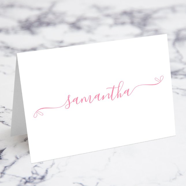 Cartes de nom à signature avec ruban rose (Pink Coquette Bow Signature Name Place Cards)