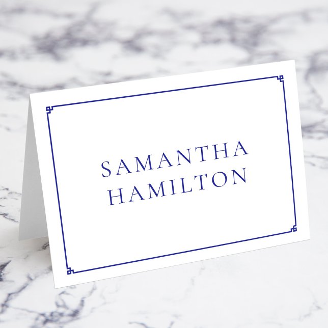 Cartes de nom de lieu à bordure grecque clé Blue T (Blue Thin Line Greek Key Border Name Place Cards)