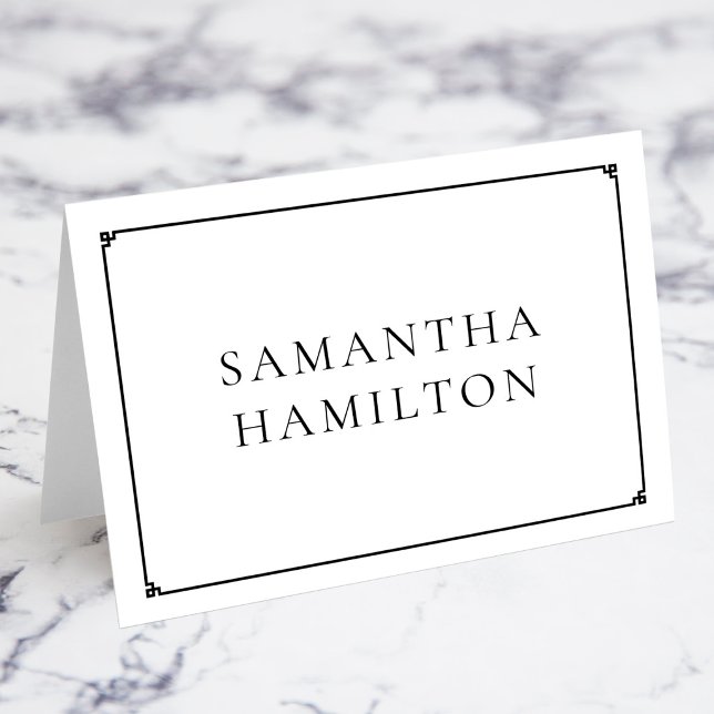 Cartes de nom de lieu à bordure grecque mince lign (Black Thin Line Greek Key Border Name Place Cards)