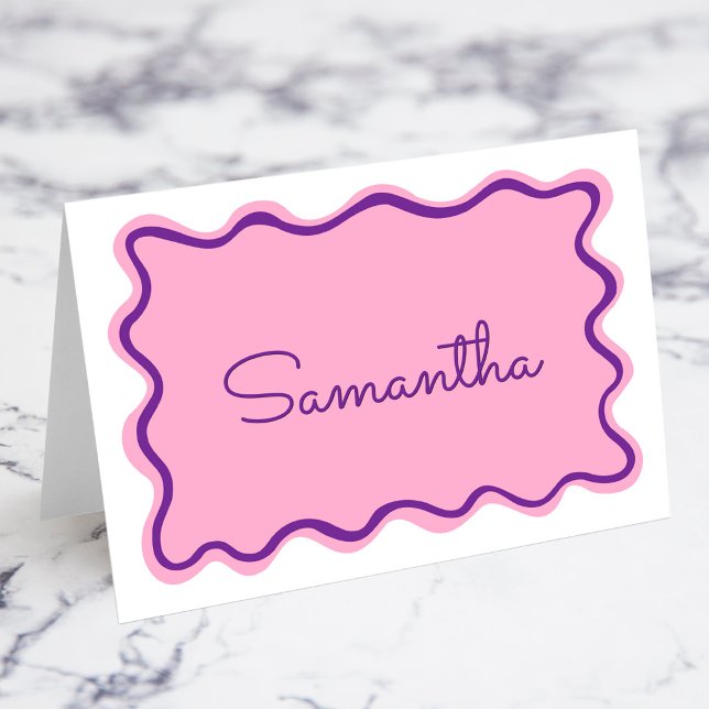 Cartes de nom de lieu à bordure ondulée rose viole (Royal Purple Pink Wavy Border Name Place Cards)