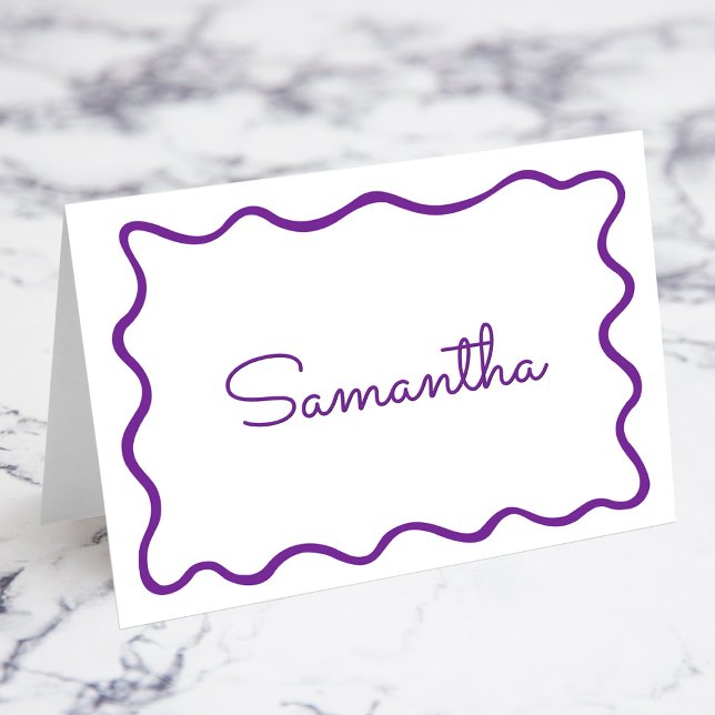 Cartes de nom de lieu à bordure ondulée violet roy (Royal Purple Wavy Border Name Place Cards)