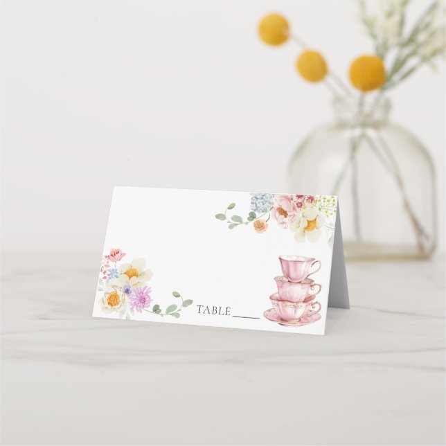 Cartes de nom de lieu de fête de thé de fleurs sau (Devant)