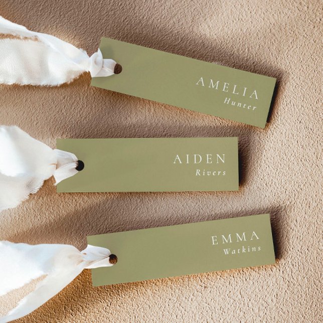 Cartes de nom de mariage élégantes au thé vert mat (Delivered untrimmed)