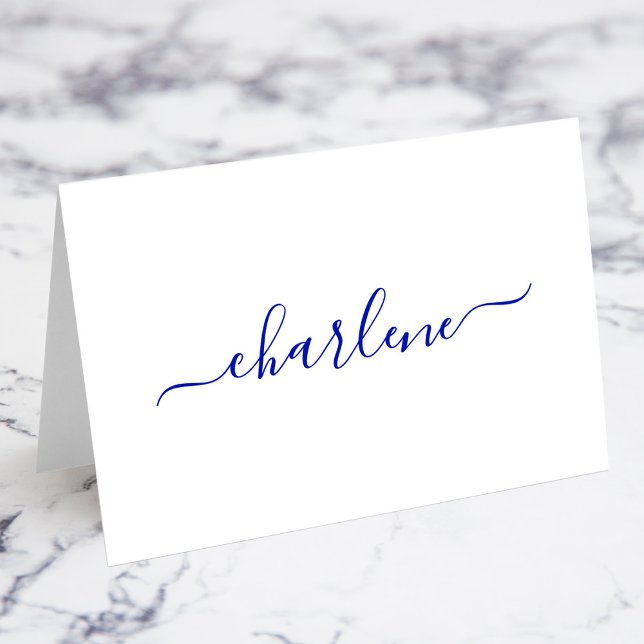 Cartes de nom élégantes de signature bleu royal (Royal Blue Elegant Signature Name Place Cards)