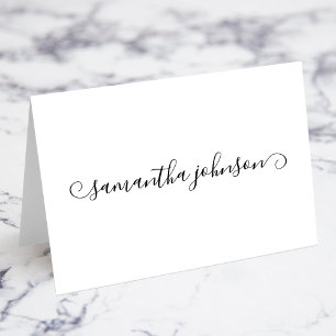 Cartes de nom en écriture à boucles mignonne noire